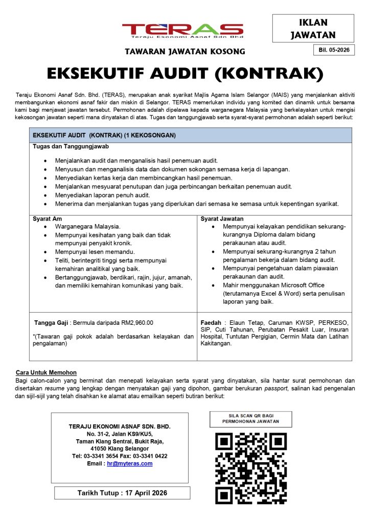 IKLAN JAWATAN KOSONG TERAS Bil  5 2026 Eksekutif AUDIT 724x1024