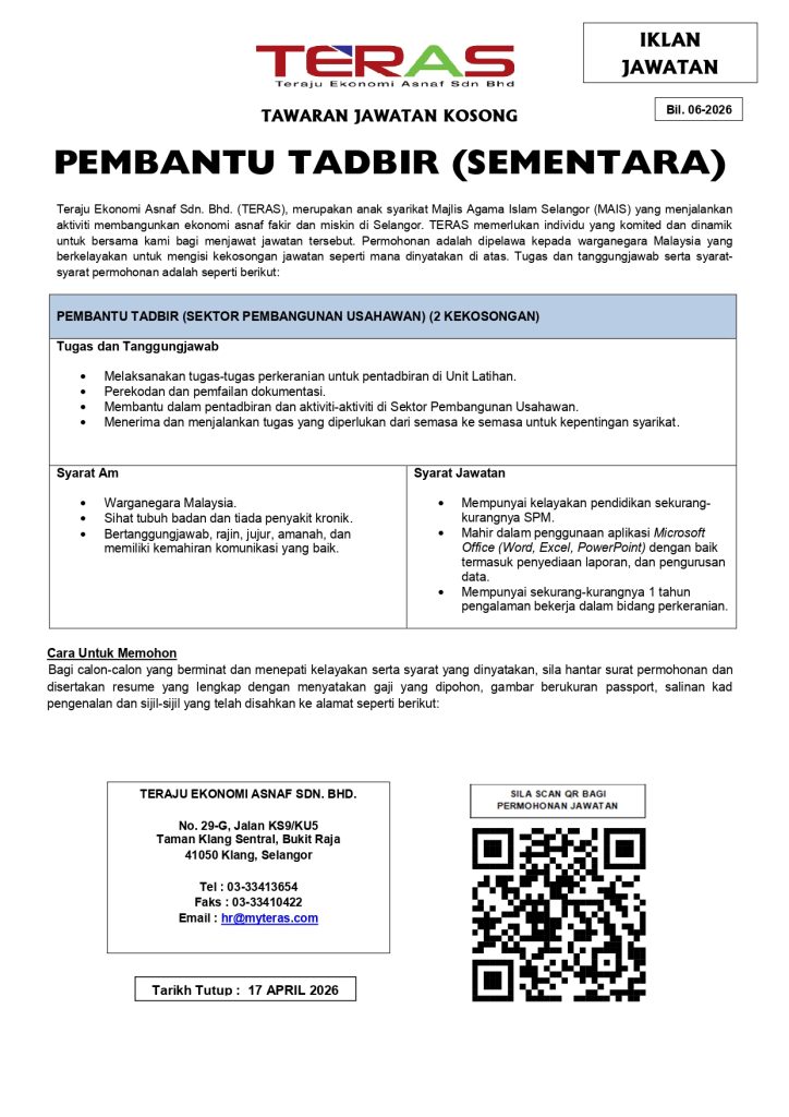 IKLAN JAWATAN KOSONG TERAS Bil  6 2025 UL 724x1024